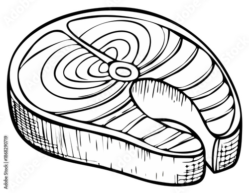 Detailed line art of raw salmon fish steak ideal for culinary vector artwork