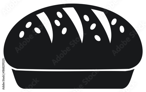 Baked bread loaf with scoring marks and seeds black silhouette icon