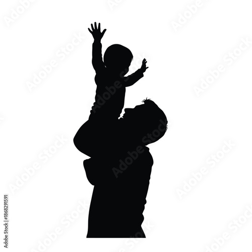 Father carrying child on shoulders silhouette playing together