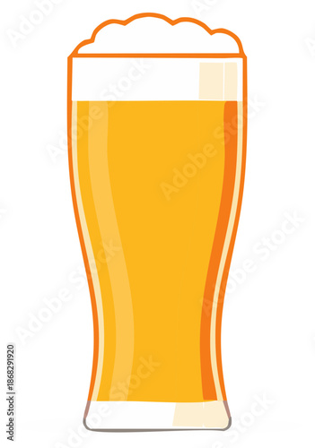 Refreshing beer glass illustration, foamy head, liquid golden, beverages