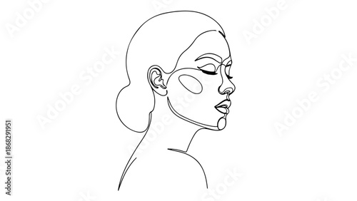Elegant continuous one line art vector illustration of a woman's profile, showcasing a minimalist and artistic approach