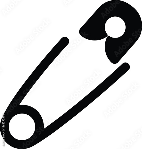 Minimalist isolated vector illustration of a closed metallic safety pin icon on a white background, perfect for sewing, laundry, diaper, garment, stationery, and textile fashion design projects.