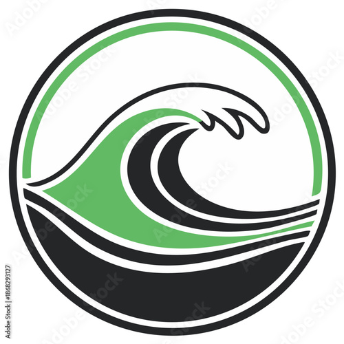 Stylized Wave Illustration in Green and Black Circular Design Graphic