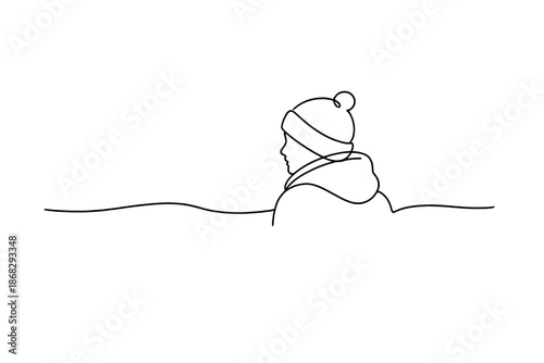 Winter Sunset Silhouette. Minimal winter sunset silhouette. Minimalistic one-line drawing simplified