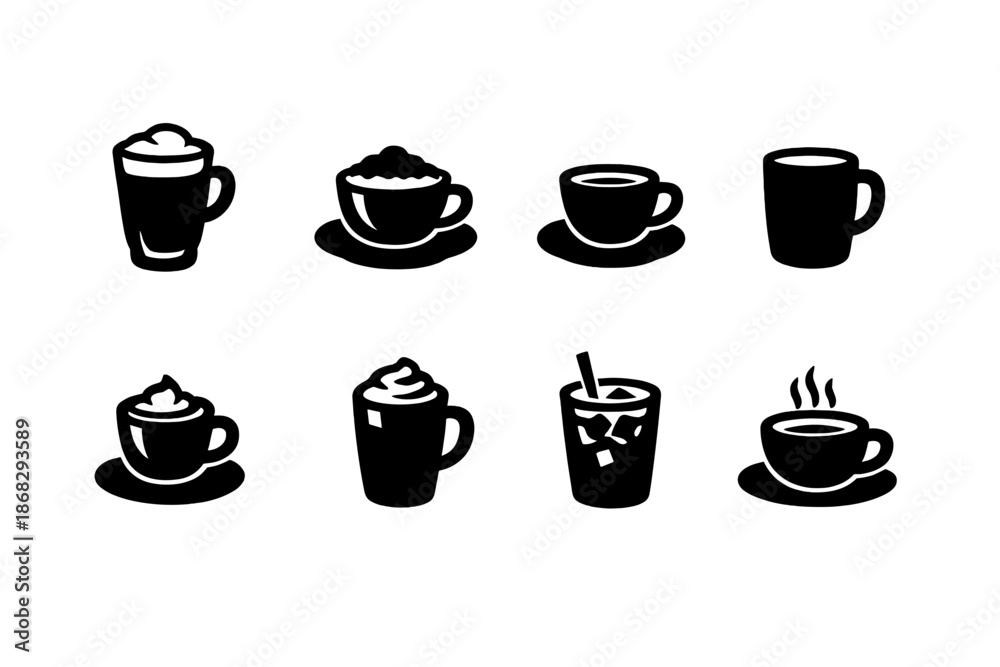 Obraz premium Coffee Drink Icons. Coffee Drinks. Filled icon set of Coffee Drinks: latte, cappuccino, espresso, americano,