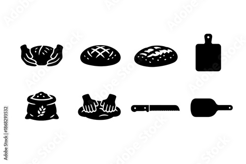 Artisan Bakery Icons. Artisan Bakery. Filled icon set of Artisan Bakery: handmade bread, sourdough loaf,