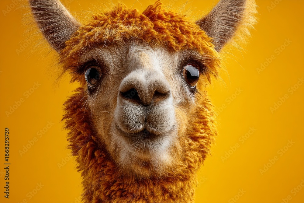 Fototapeta premium Alpaca looking directly at camera, showing soft textured fur and domestic animal characteristics