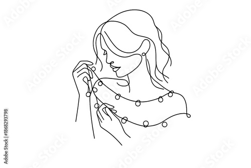 Fairy Lights Silhouette. Portrait with fairy lights. Minimalistic one-line drawing close-up silhouette of