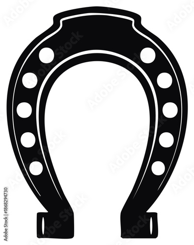 Black horseshoe silhouette with white nail holes, classic lucky charm symbol