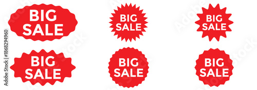 Set of red starburst sale tags, sale stickers, red price label, discount sticker pack, discount label bundle, promo badge collection. Price sticker icons,