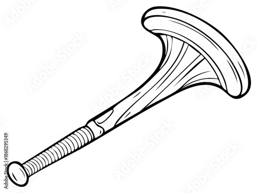 Black and white cartoon illustration of a gaelic hurley with a baseball bat design.