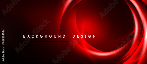 Dark red abstract background. Concentric circles create dynamic visual effect. Modern design suitable for banners, presentations.