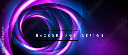 Abstract swirling lines, vibrant purple, blue hues. Dark background creates dramatic visual effect. Text reads background design.
