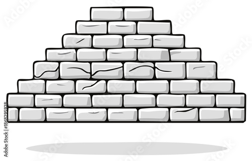 Cartoon illustration of a stepped brick wall with cracks, isolated design