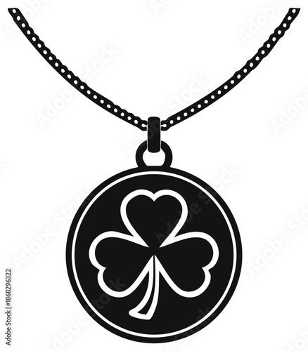 Black shamrock clover pendant necklace lucky charm silhouette icon