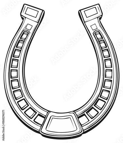 Detailed black and white horseshoe drawing representing luck, good fortune, and western tradition