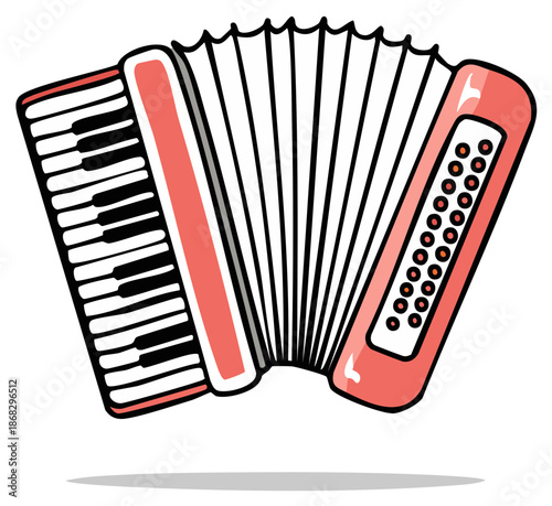 Lively Cartoon Accordion Illustration with Piano Keys and Bass Buttons Depicting a Musical Instrument