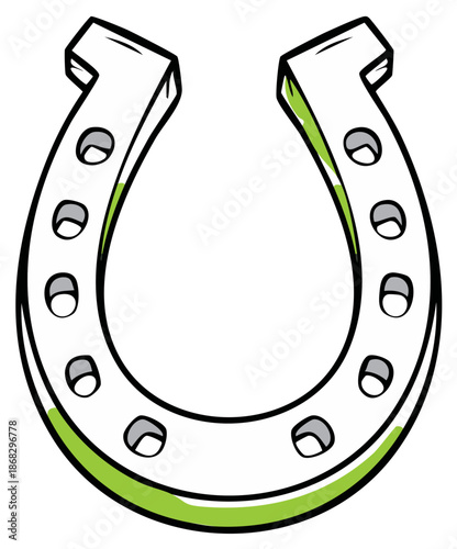 Stylized Cartoon Horseshoe Illustration Symbol of Luck and Good Fortune with Green Accent