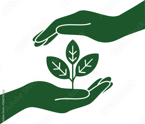 Green Hands Protecting a Young Sprout, Environmental Conservation Graphic, Commitment to Sustainability, vector, illustration, silhouette