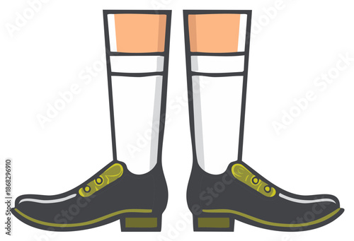 Elegant old fashioned shoes and white stockings vector illustration