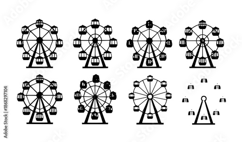 Playful Cartoon Ferris Wheel Vector Set for Parks, Carousels, and Kids’ Entertainment