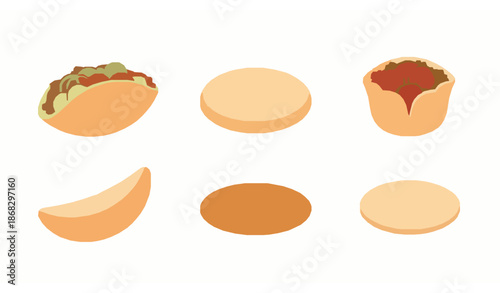 Cute Pita Bread Icon Set Cartoon Vector for Web and App Design