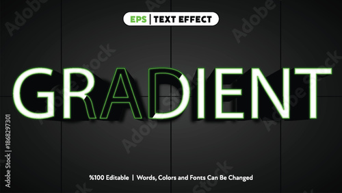 Neon green glowing gradient text effect with dark shadow background and black tiled surface flat design typography close up vector art
