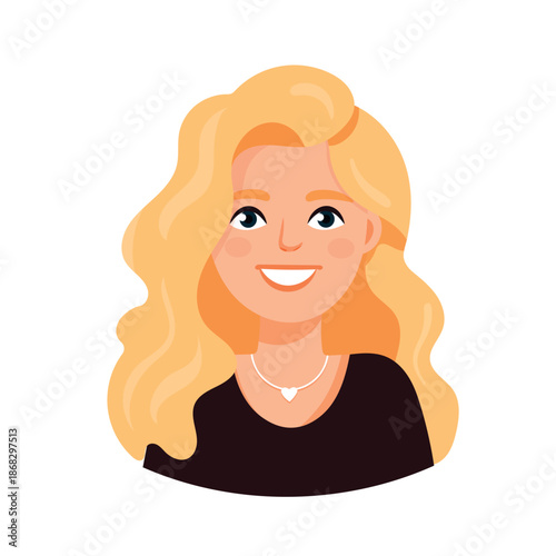 A young woman with blond hair, cute cartoon character. Flat vector clipart, illustration with isolated background.