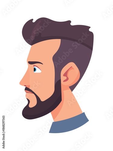 Men with beards and stylish hairstyles, cute cartoon character. Flat vector clipart, illustration with isolated background.