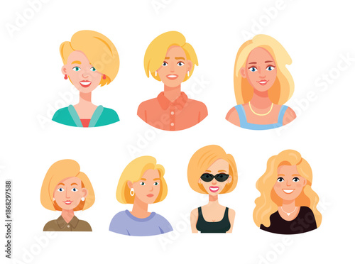 Blonde women, cute cartoon character. Flat vector clipart, illustration with isolated background.