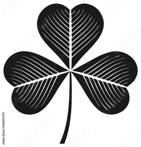 Elegant Shamrock Illustration: Classic Irish Clover Graphic with Detailed Leaf Pattern for Celebrations