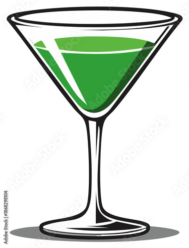 Vibrant green cocktail in a classic martini glass illustration perfect for a refreshing beverage
