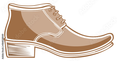 Stylish brown vector men's lace-up leather ankle boot with heel isolated