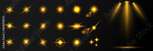 Lens Flare, light glow effect. sun or realistic shining star with backlight effect.
bokeh glitter and sparkles or sparkles on transparent background.
