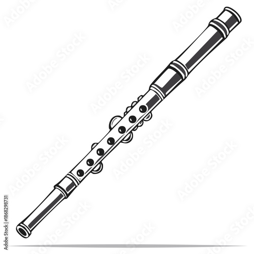 Elegant woodwind instrument in vector illustration: Flute artistry in linear monochrome detail