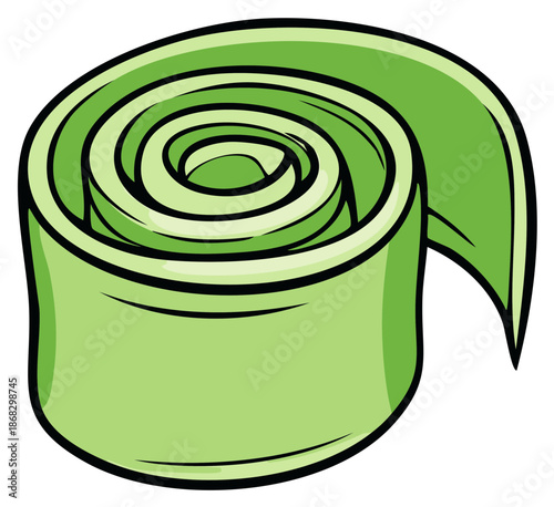 Cartoon style green rolled fabric or ribbon illustration