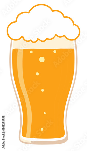 Refreshing Beer with Abundant Foam and Bubbles in a Tall Glass