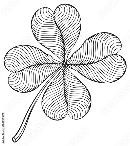 Intricate Line Art Four Leaf Clover Symbol of Luck and Nature
