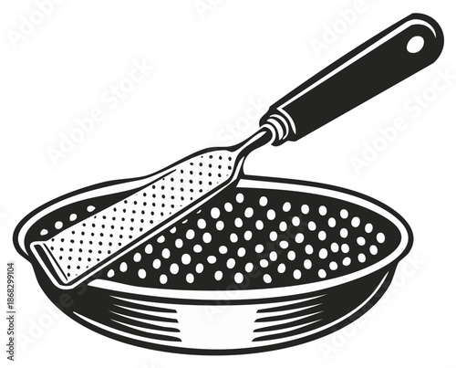 Grater and Colander Black and White Illustration Utensils for Kitchen Culinary Preparation