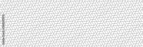 Geometric black and white abstract pattern with interconnected triangles and hexagons seamless background vector art design with thin lines and intricate repeating shapes