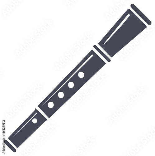 Simple Silhouette of a Traditional Wooden Flute for Irish Music Performance