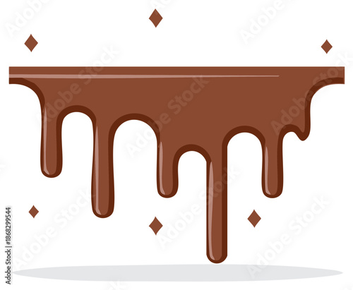 Chocolate sauce dripping illustration with diamond accents, vector