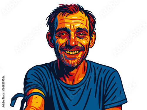 hardened drug addict man visibly damaged by years of drug use. Generative ai vector colorful pop art illustration.