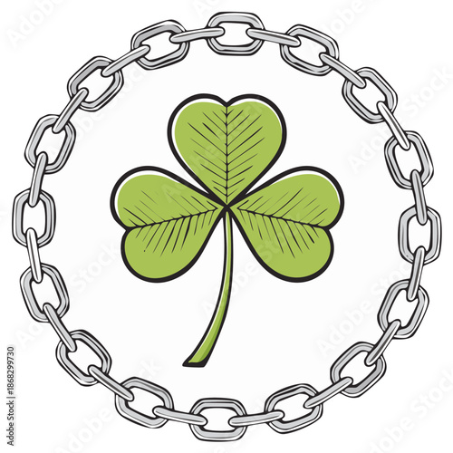 Shamrock symbol inside of metal chain border