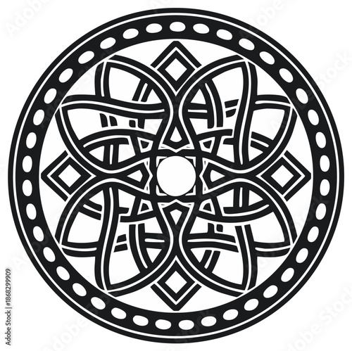 Intricate circular Celtic knotwork mandala with a symmetrical interwoven pattern