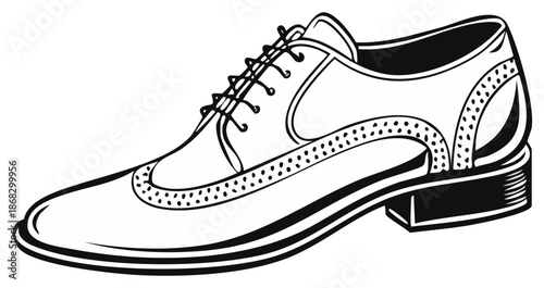 Classic Oxford shoe illustration in black and white.