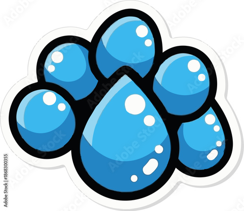 Cluster of shiny blue water droplets and bubbles