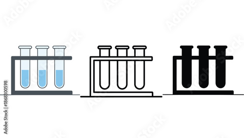 Three test tube racks with different colored test tubes on a white background