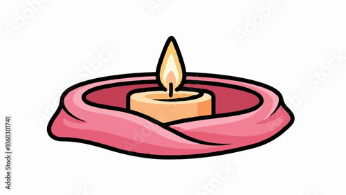 Cartoon style candle burning with a pink fabric base