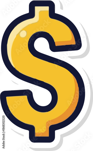 Bright yellow dollar sign with a thick dark blue outline and a subtle shadow effect